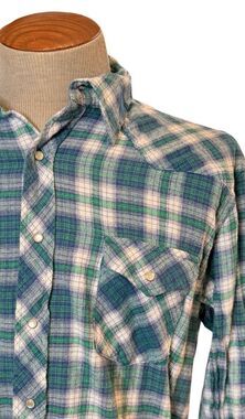 Wrangler Vintage Flannel Pearl Snap Plaid Western Shirt XLT Cowboy